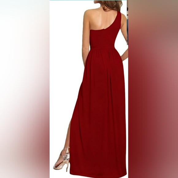 One Shoulder High Split Sleeveless Ruched Sexy Cocktail Maxi Long Dress - Picture 10 of 14